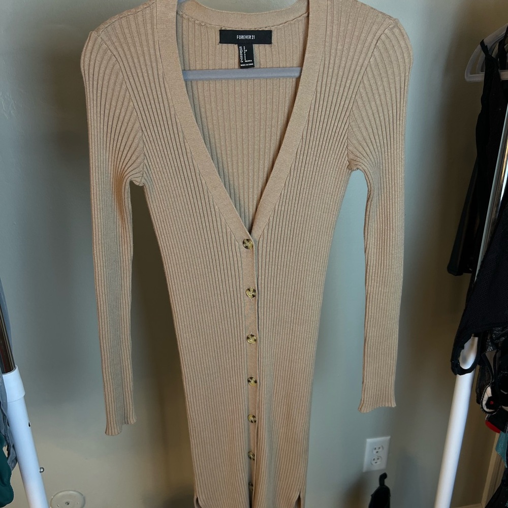 Forever 21 Tan Long Sleeve Cardigan Dress Small